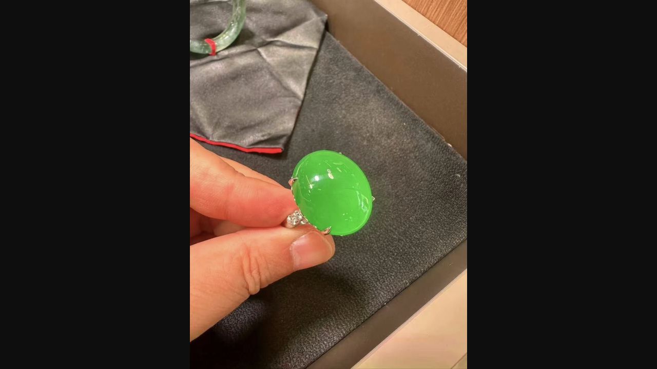 Translucent green jadeite ring