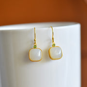s925 silver-set Hetian jade square domed design Jadeite Earrings · Size 8×8