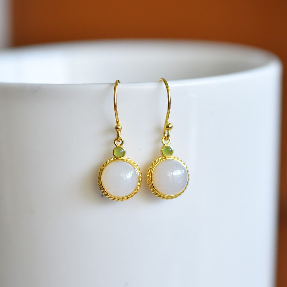 s925 silver-set Hetian jade enamel Jadeite Earrings · Size 8×8