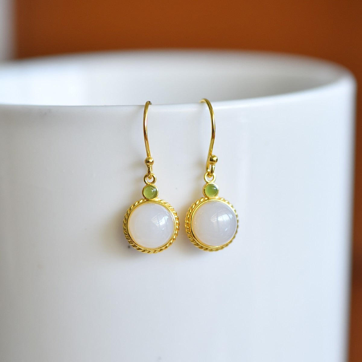 s925 silver-set Hetian jade enamel Jadeite Earrings · Size 8×8