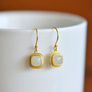 s925 silver-set Hetian jade square domed design plain silver Jadeite Earrings · Size 6×6