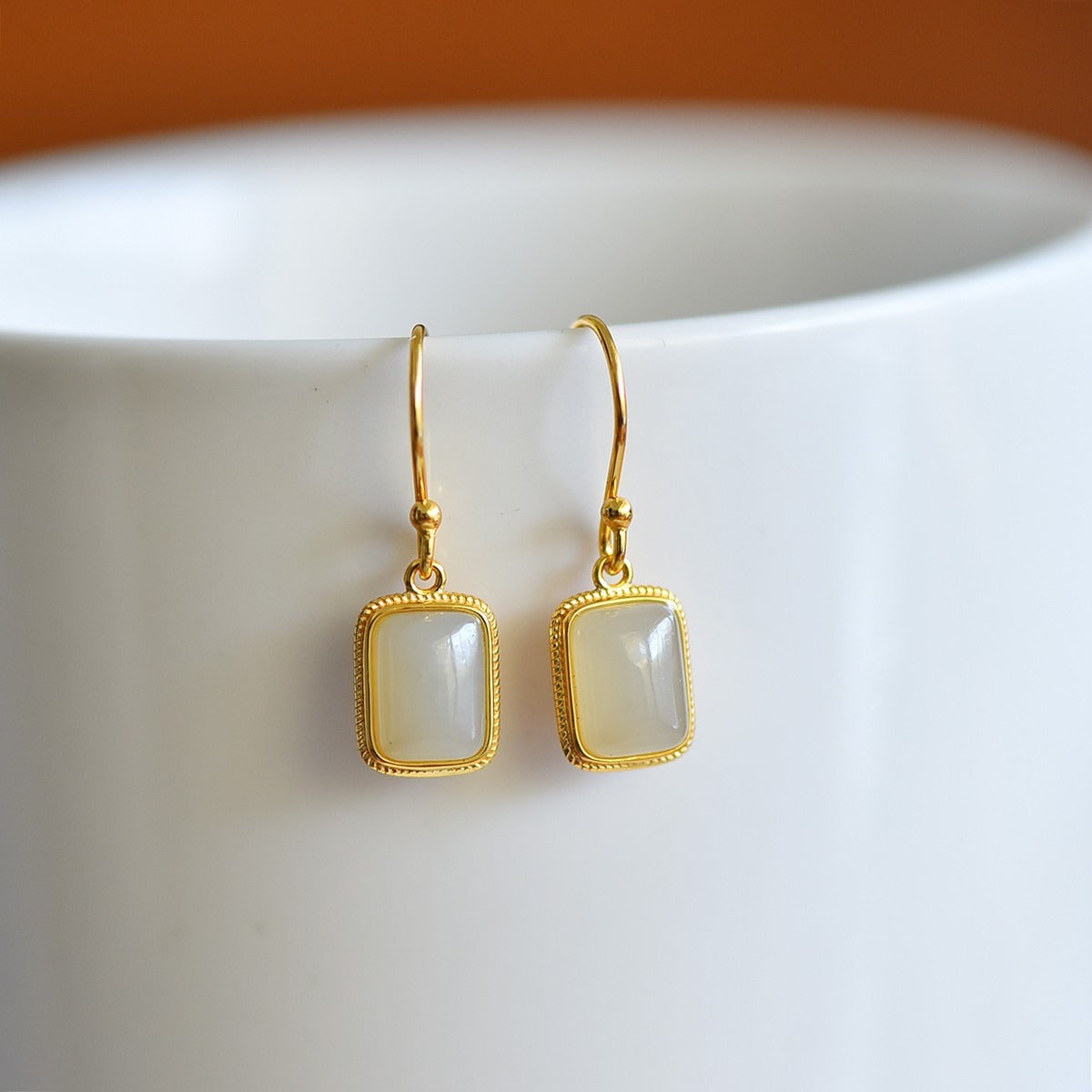 s925 silver-set Hetian jade Qinghai material rectangular enamel Jadeite Earrings · Size 6×8