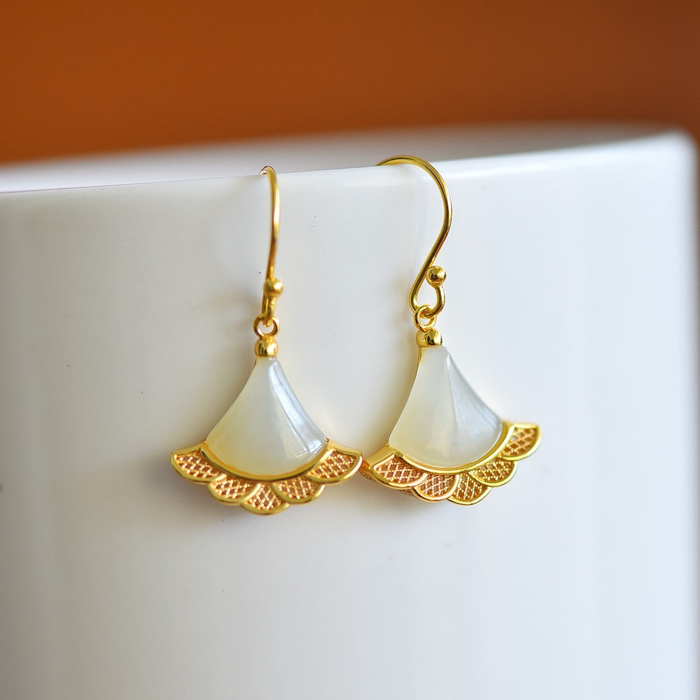 s925 silver-set Hetian jade plain silver Jadeite Earrings · Size 10×10