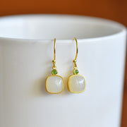 s925 silver-set Hetian jade square domed design Jadeite Earrings · Size 10×10