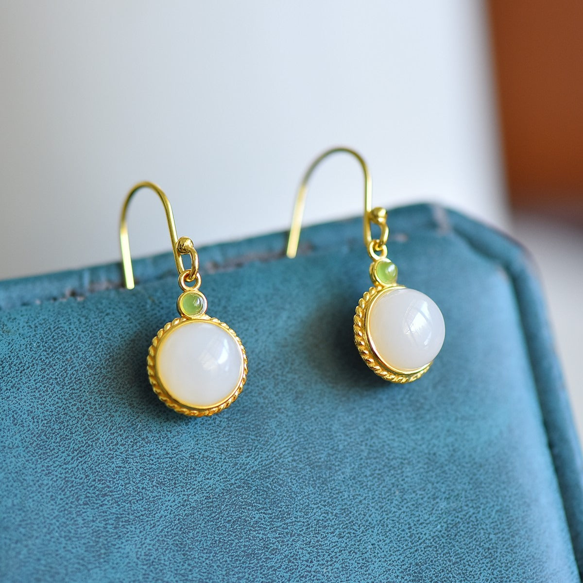 s925 silver-set Hetian jade enamel Jadeite Earrings · Size 8×8