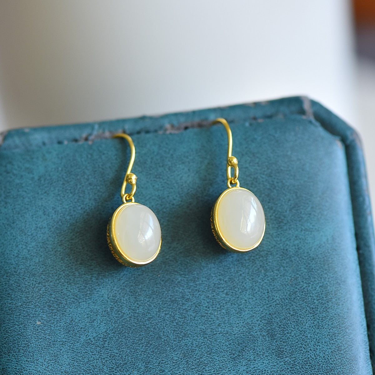 s925 silver-set Hetian jade enamel Jadeite Earrings · Size 8×10