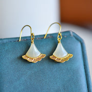 s925 silver-set Hetian jade plain silver Jadeite Earrings · Size 10×10