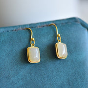 s925 silver-set Hetian jade Qinghai material rectangular enamel Jadeite Earrings · Size 6×8