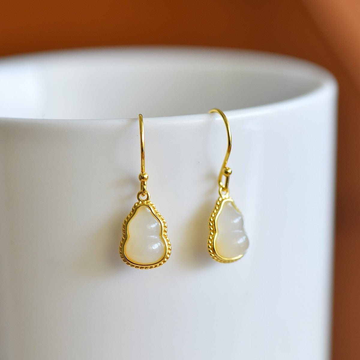 s925 silver-set Hetian jade plain silver Jadeite Earrings · Size 7×10