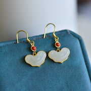 s925 silver-set Hetian jade with Southern red agate Jadeite Earrings · Size 9×14