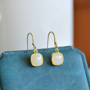 s925 silver-set Hetian jade square domed design Jadeite Earrings · Size 10×10
