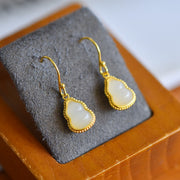 s925 silver-set Hetian jade plain silver Jadeite Earrings · Size 7×10