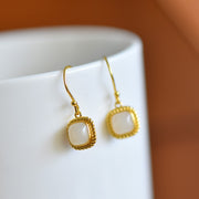 s925 silver-set Hetian jade square domed design plain silver Jadeite Earrings · Size 6×6
