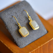 s925 silver-set Hetian jade Qinghai material rectangular enamel Jadeite Earrings · Size 6×8