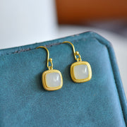 s925 silver-set Hetian jade square domed design plain silver Jadeite Earrings · Size 7×7