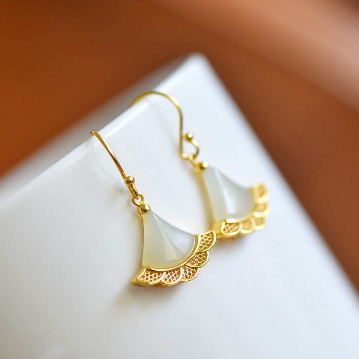 s925 silver-set Hetian jade plain silver Jadeite Earrings · Size 10×10