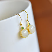 s925 silver-set Hetian jade square domed design Jadeite Earrings · Size 10×10