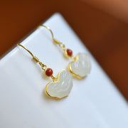 s925 silver-set Hetian jade with Southern red agate Jadeite Earrings · Size 9×14