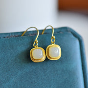 s925 silver-set Hetian jade square domed design plain silver Jadeite Earrings · Size 6×6