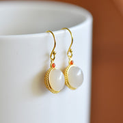 s925 silver-set Hetian jade Qinghai material with Southern red agate Jadeite Earrings · Size 8×10