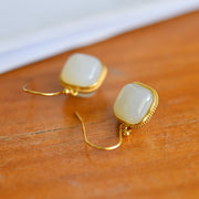 s925 silver-set Hetian jade square domed design plain silver Jadeite Earrings · Size 8×8