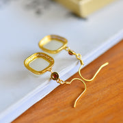 s925 silver-set Hetian jade square domed design with Southern red agate Jadeite Earrings · Size 10×10