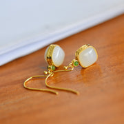 s925 silver-set Hetian jade square domed design Jadeite Earrings · Size 10×10