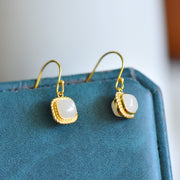 s925 silver-set Hetian jade square domed design plain silver Jadeite Earrings · Size 6×6