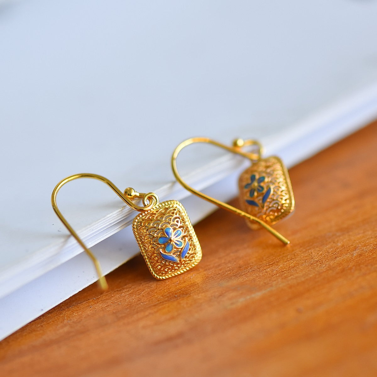 s925 silver-set Hetian jade Qinghai material rectangular enamel Jadeite Earrings · Size 6×8