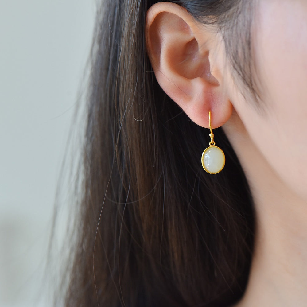 s925 silver-set Hetian jade enamel Jadeite Earrings · Size 8×10