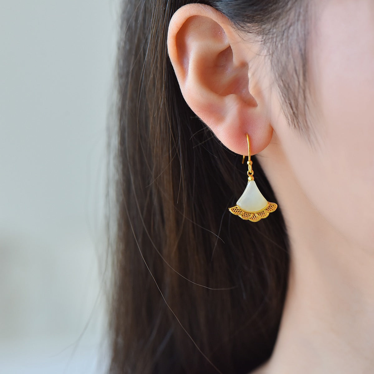 s925 silver-set Hetian jade plain silver Jadeite Earrings · Size 10×10