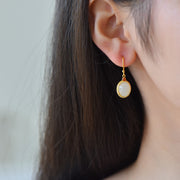 s925 silver-set Hetian jade Qinghai material with Southern red agate Jadeite Earrings · Size 8×10