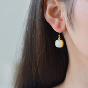 s925 silver-set Hetian jade square domed design Jadeite Earrings · Size 8×8