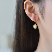 s925 silver-set Hetian jade square domed design plain silver Jadeite Earrings · Size 6×6